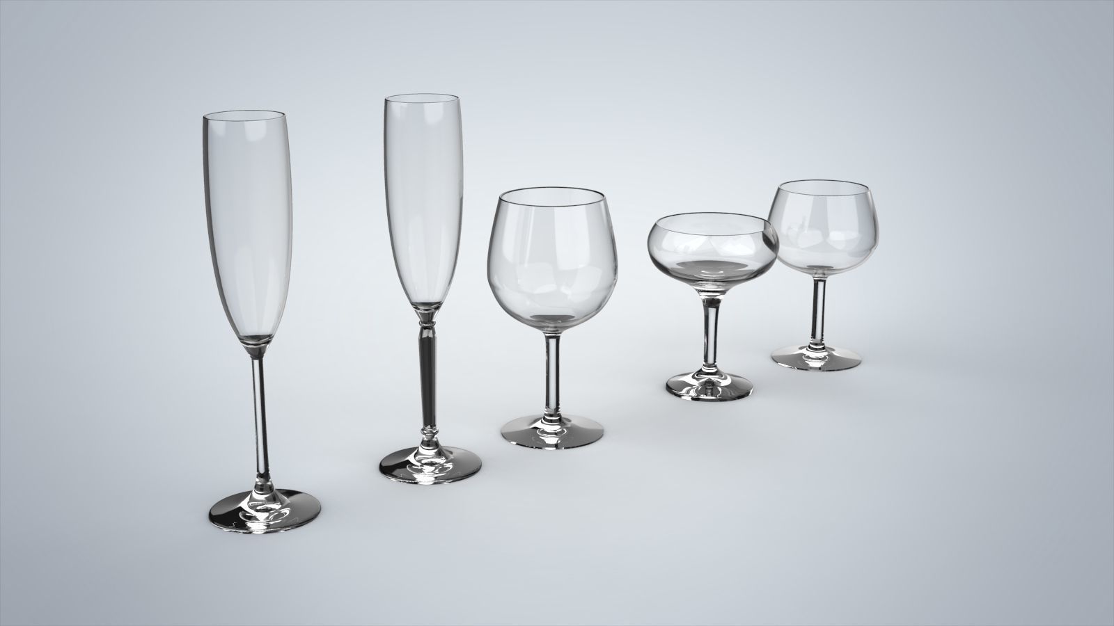 Glass set of five type of glass  3D model_4