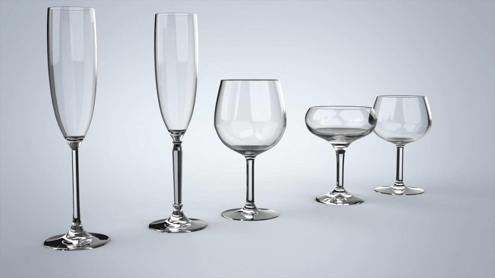 Glass set of five type of glass  3D model_2
