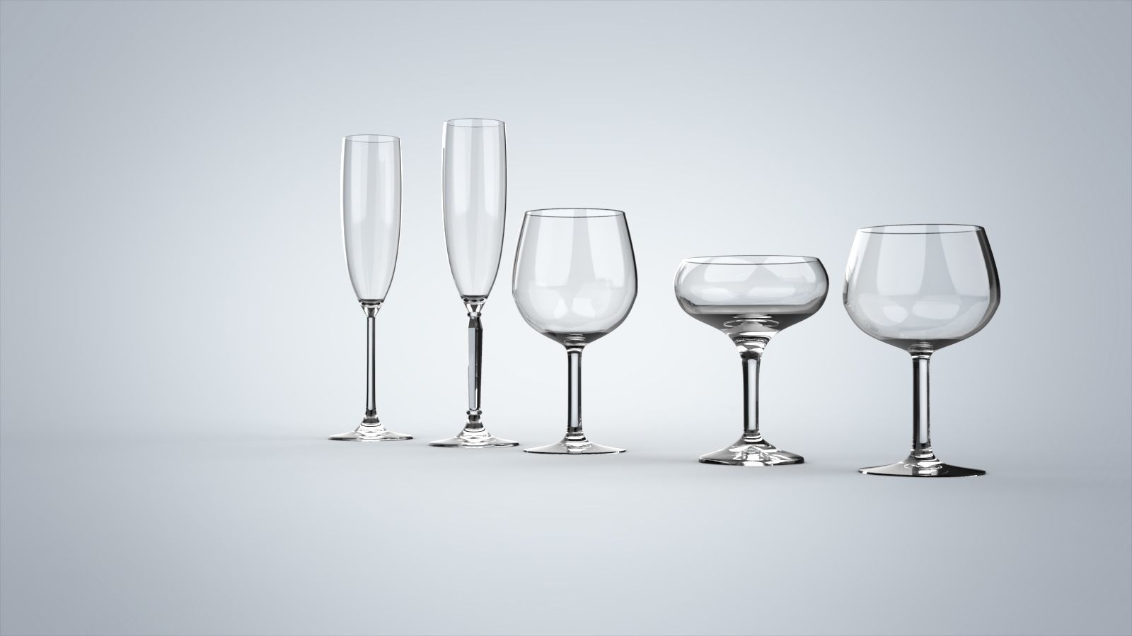 Glass set of five type of glass  3D model_3