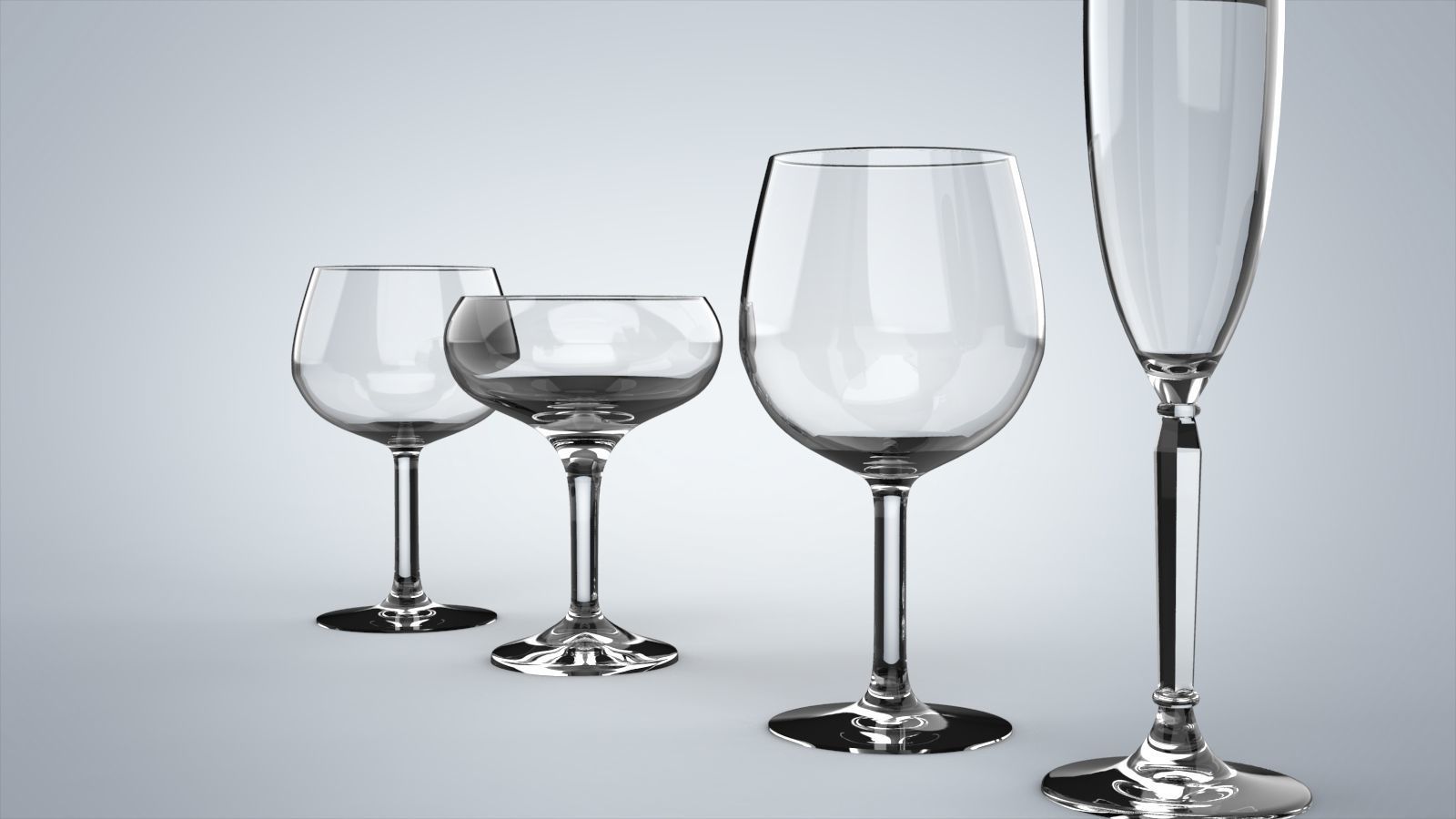 Glass set of five type of glass  3D model_1