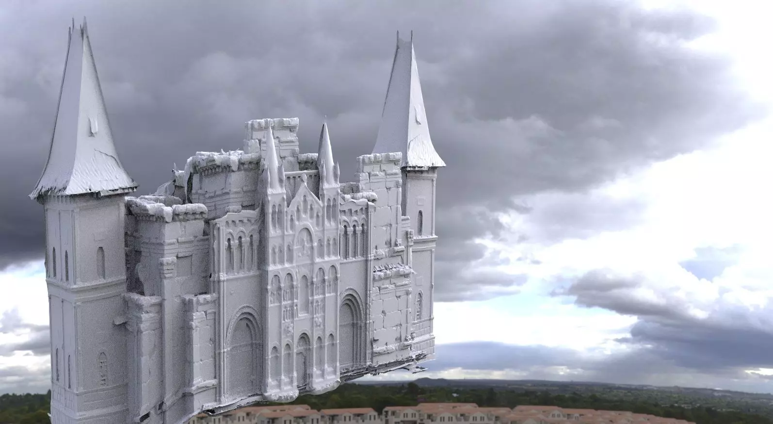 Wall High fantasy with towers 3D model