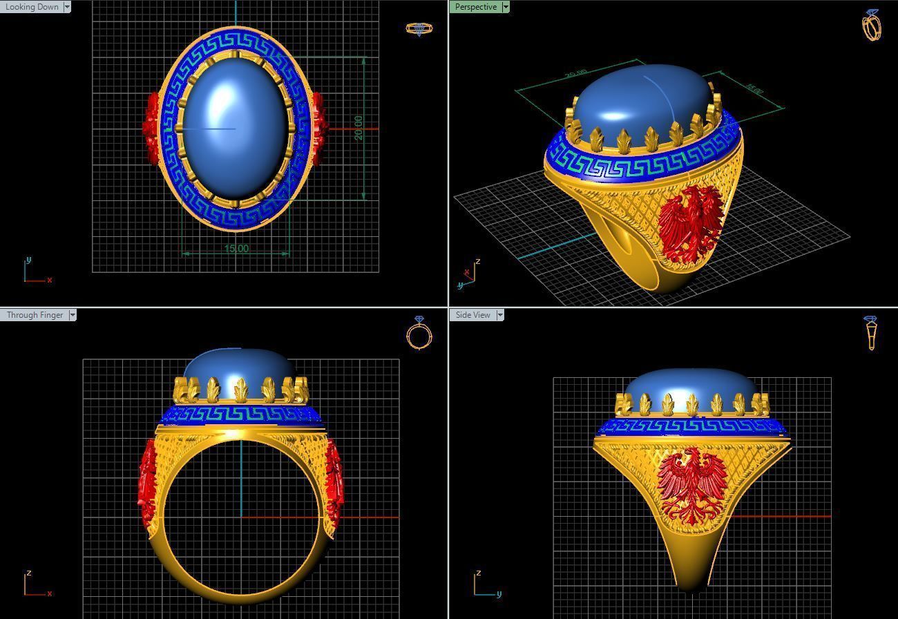 Turkish silver ring men  3D model_1