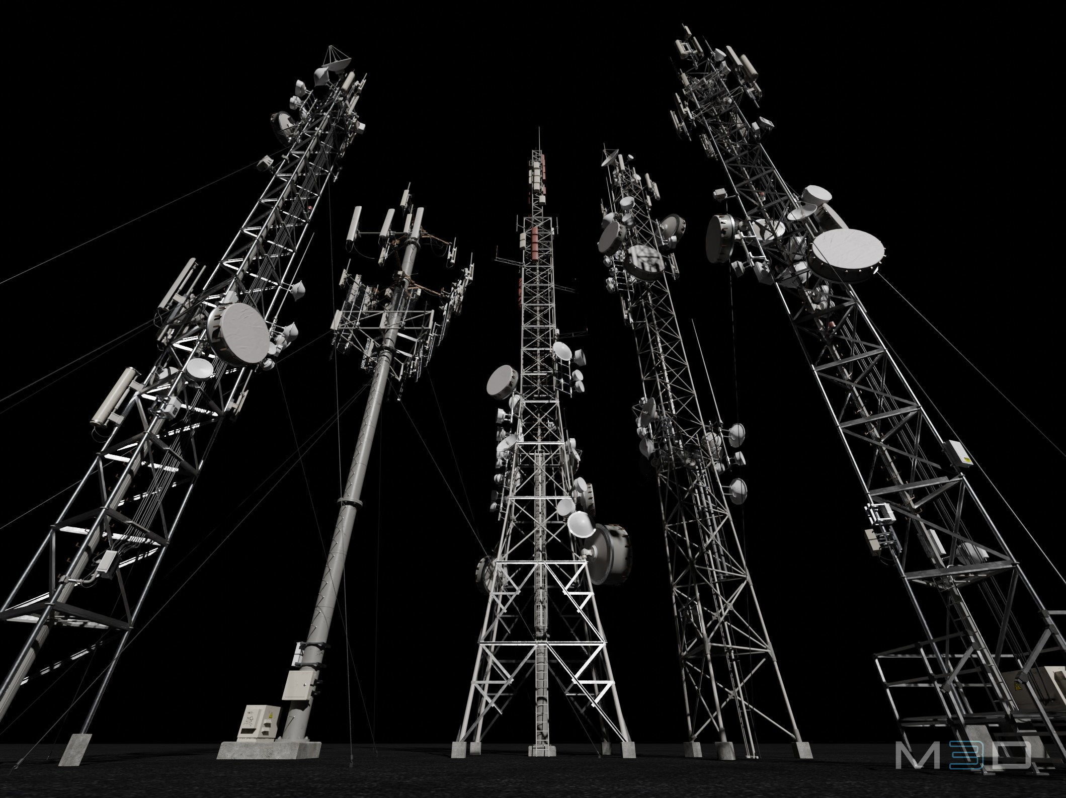 Antennas Collection cell towers - cell towers Low-poly 3D model_3