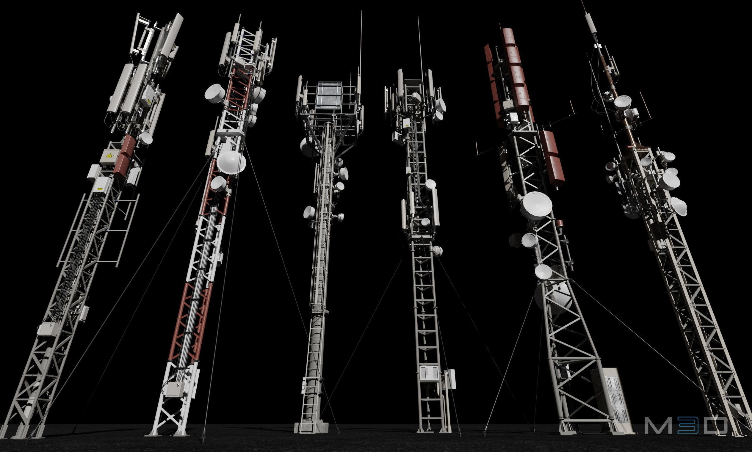 Antennas Collection cell towers - cell towers Low-poly 3D model_4