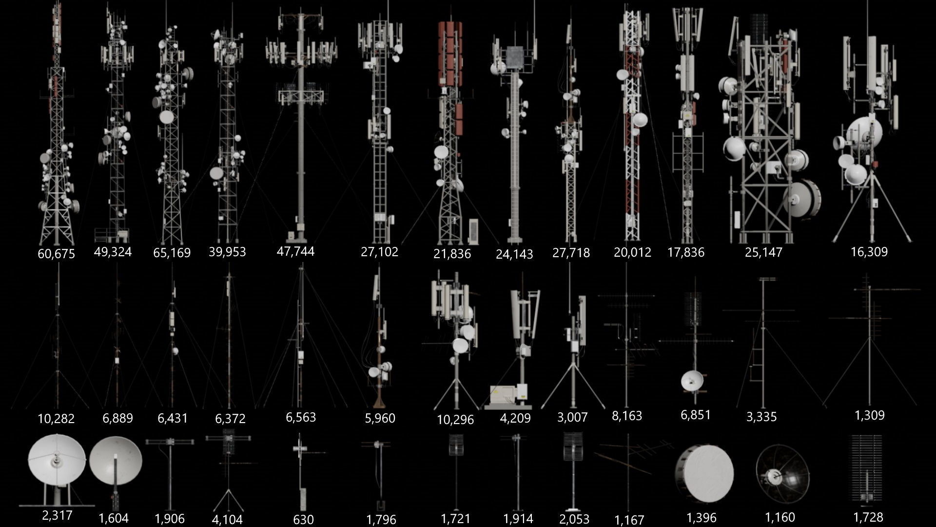 Antennas Collection cell towers - cell towers Low-poly 3D model_8