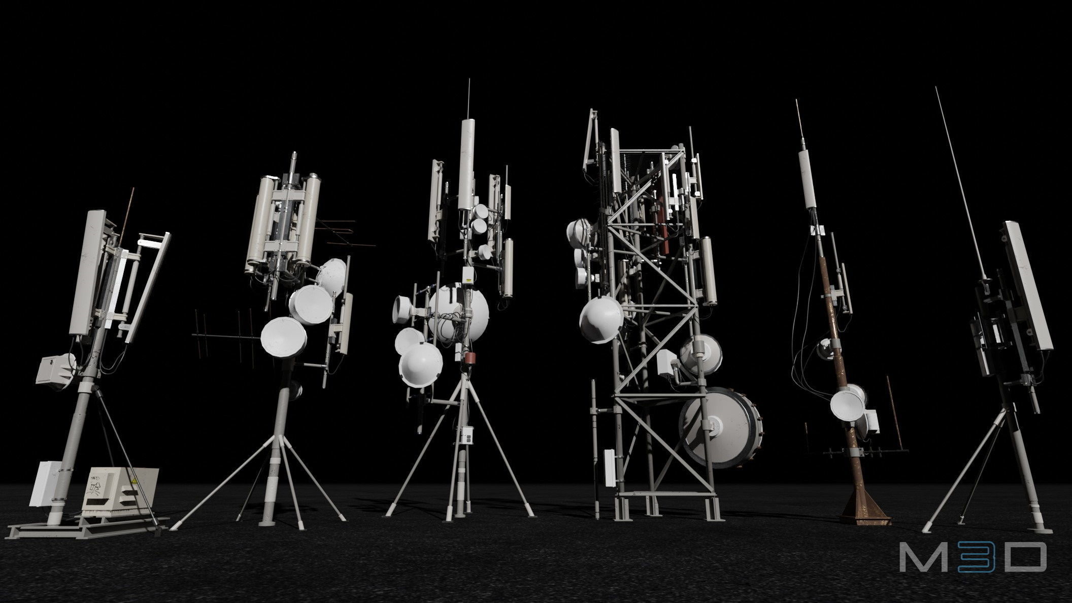 Antennas Collection cell towers - cell towers Low-poly 3D model_5