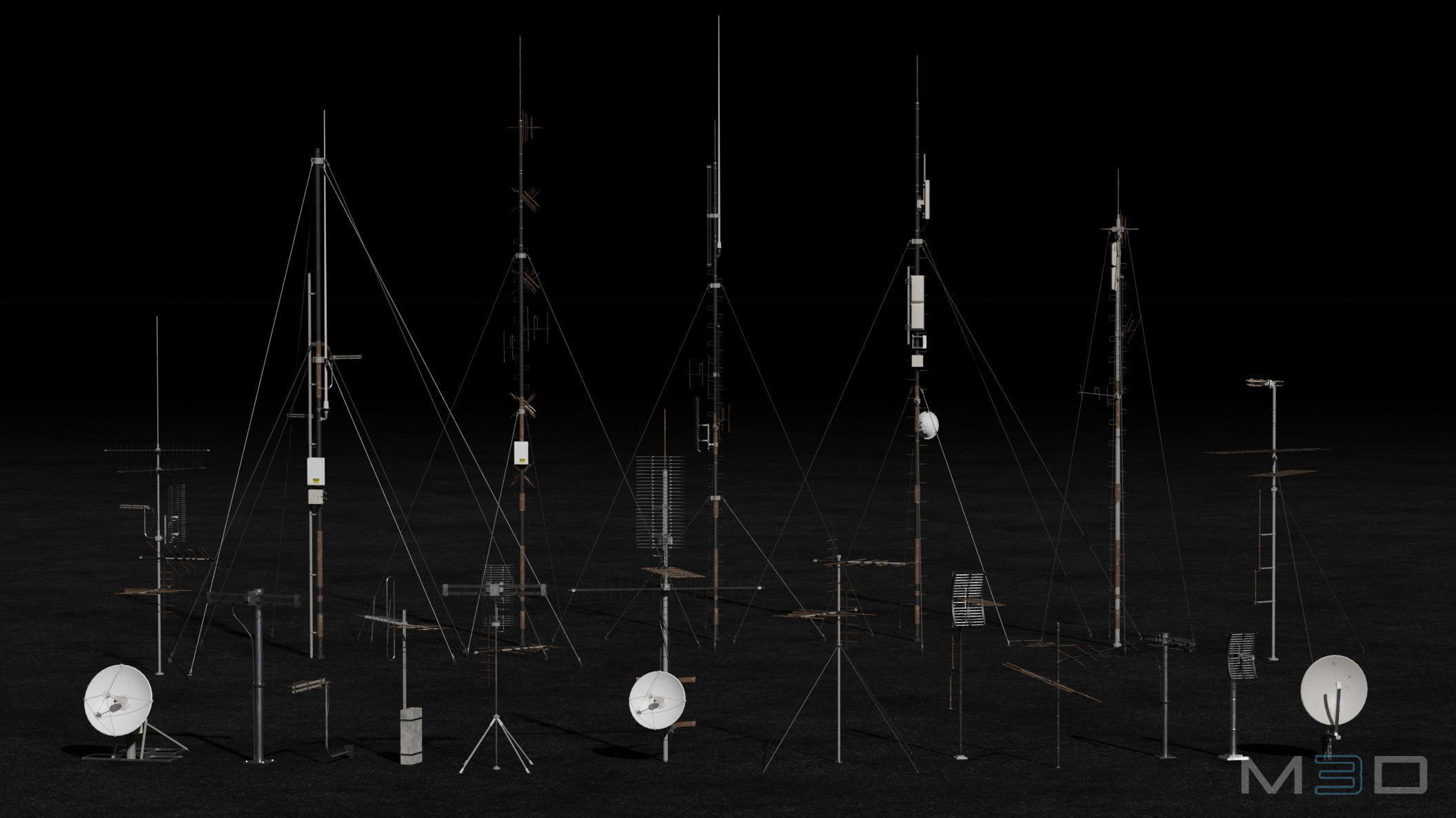 Antennas Collection cell towers - cell towers Low-poly 3D model_6
