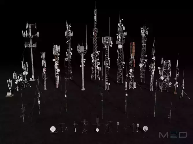 Antennas Collection cell towers - cell towers Low-poly 3D model