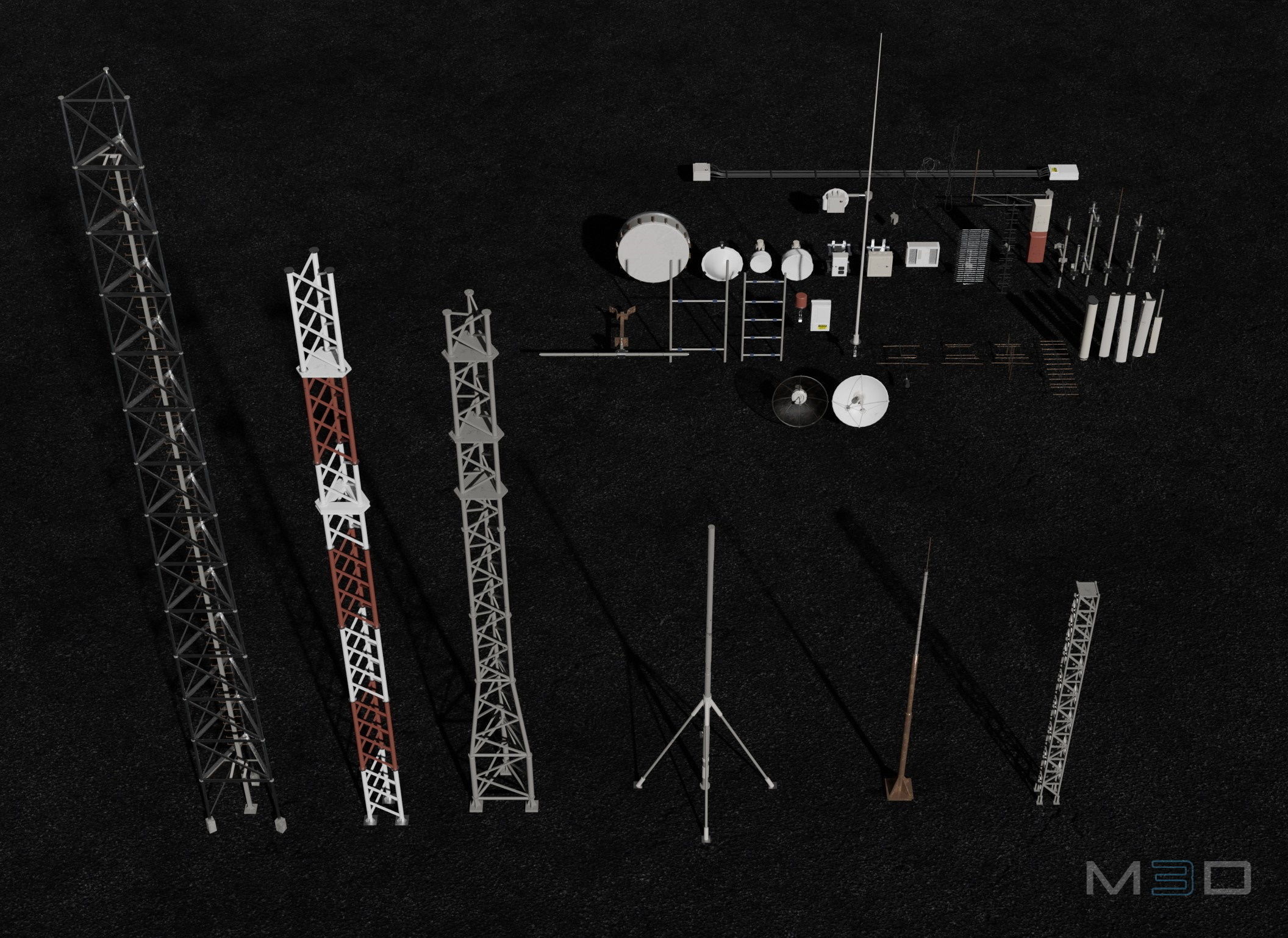 Antennas Collection cell towers - cell towers Low-poly 3D model_7