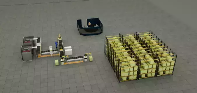 Factory production line with warehouse  3D model