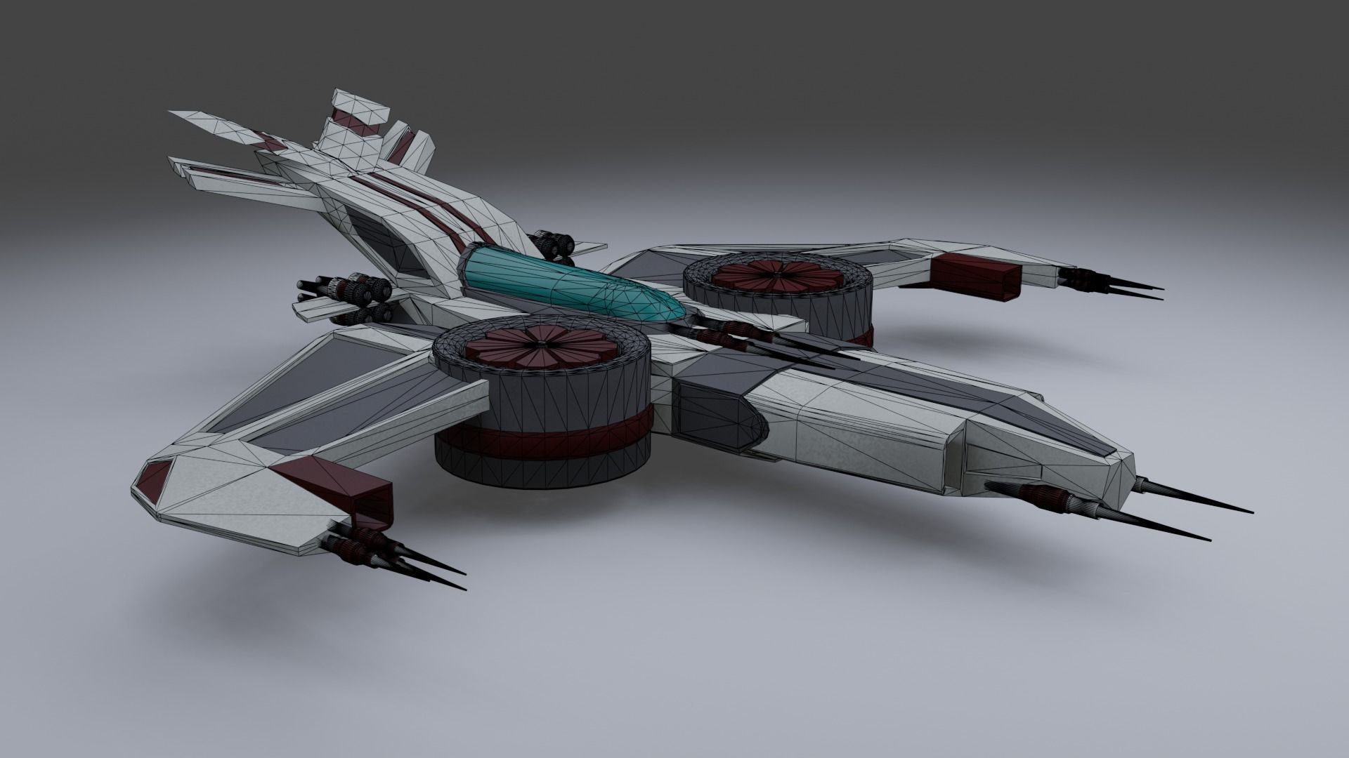 Spaceship - Interceptor Low-poly 3D model_6