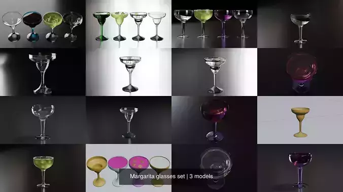 Margarita glasses set 3D Model Collection