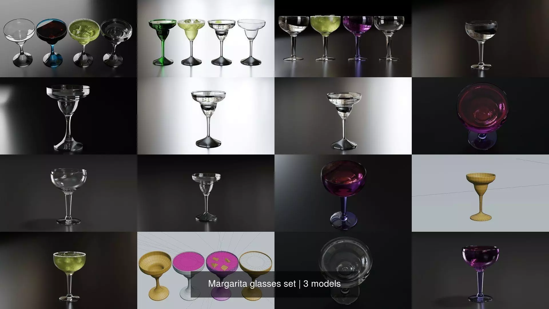 Margarita glasses set 3D Model Collection_0