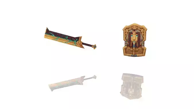 Pharaoh Relic - Sword and Shield Low-poly 3D model