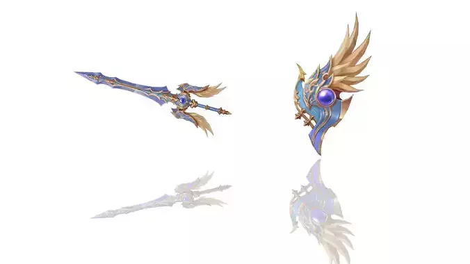 Sacred - Sword and Shield Low-poly 3D model