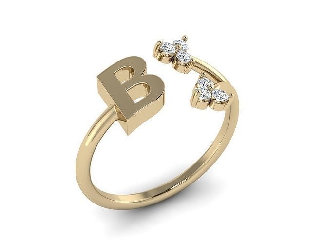 Jewelry Alphabet Ring  B with Diamonds  3D print model