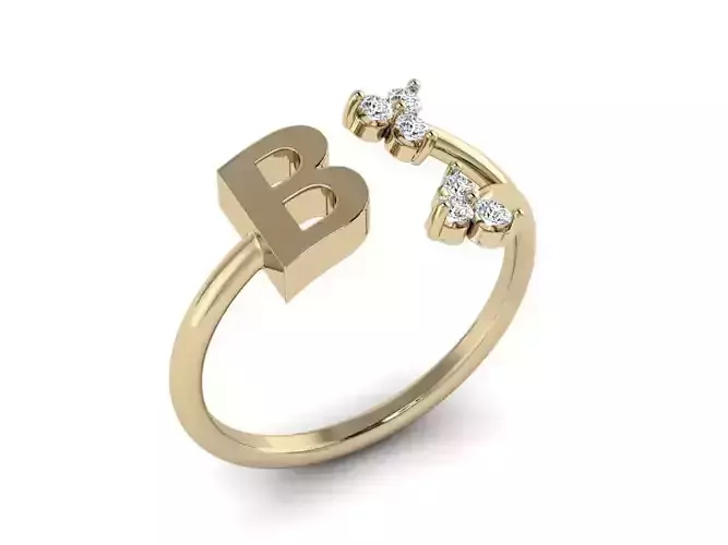 Jewelry Alphabet Ring  B with Diamonds  3D print model