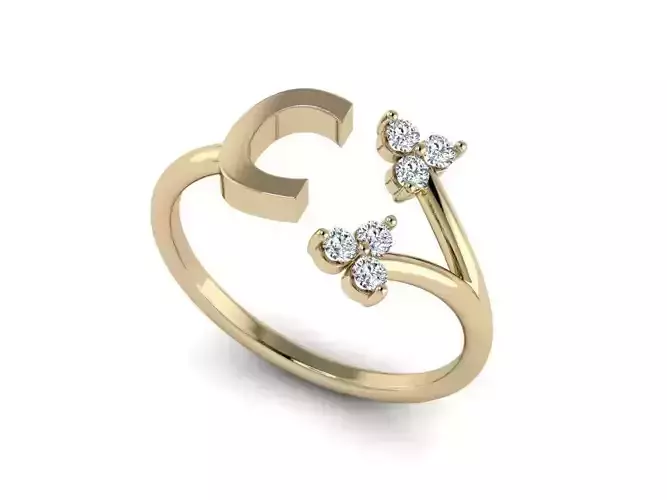Jewelry Alphabet Ring C with Diamonds  3D print model