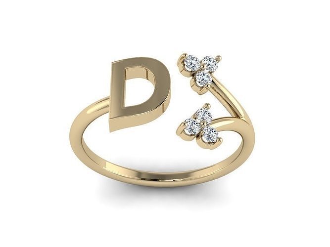 Jewelry Alphabet Ring D with Diamonds  3D print model