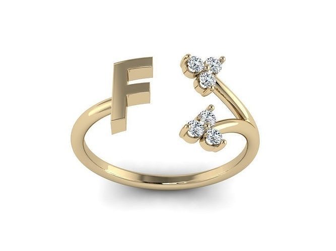 Jewelry Alphabet Ring  F with Diamonds  3D print model