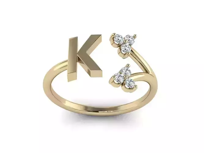 Jewelry Alphabet Ring K with Diamonds  3D print model