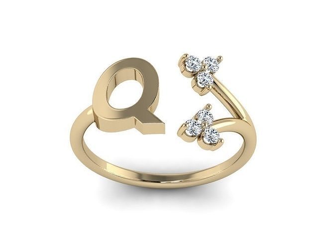 Jewelry Alphabet Ring  Q with Diamonds  3D print model
