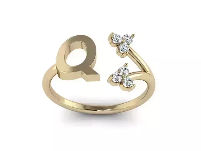 Jewelry Alphabet Ring  Q with Diamonds  3D print model
