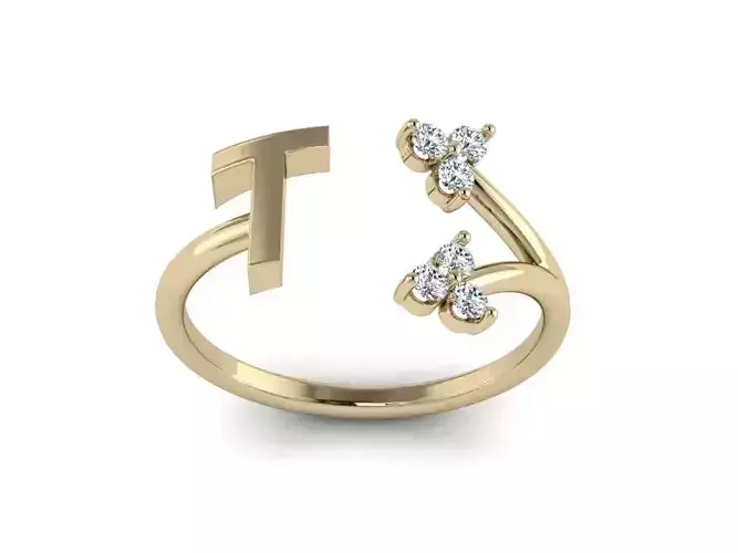 Jewelry Alphabet Ring T  with Diamonds 