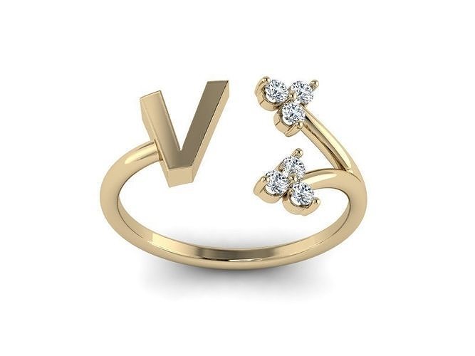 Jewelry Alphabet Ring  V with Diamonds  3D print model