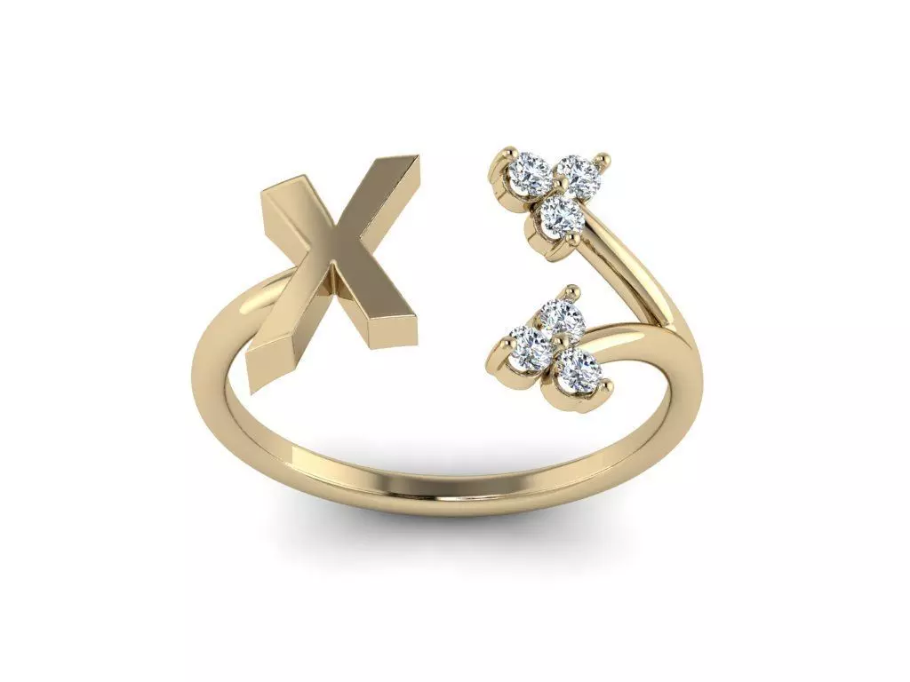 Jewelry Alphabet Ring X with Diamonds 3D print model