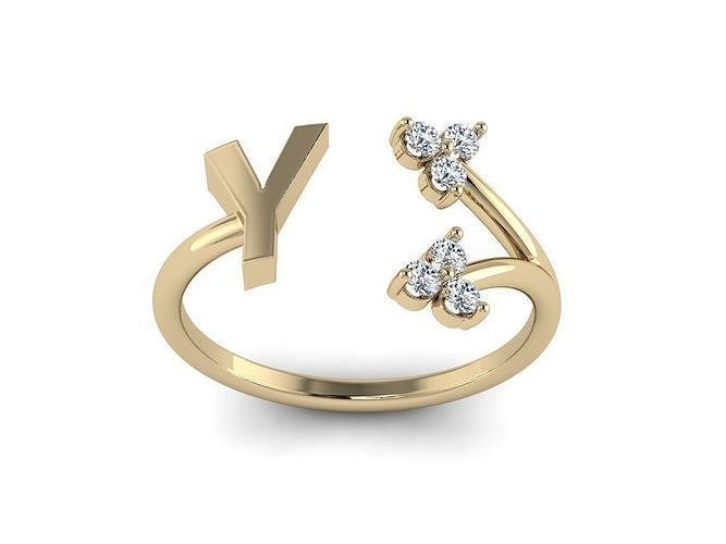 Jewelry Alphabet Ring  Y with Diamonds  3D print model