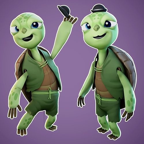 Cartoon Turtle Rigged Low-poly 3D model