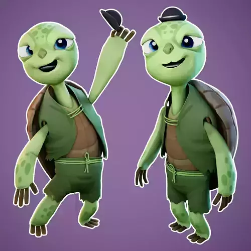 Cartoon Turtle Rigged Low-poly 3D model
