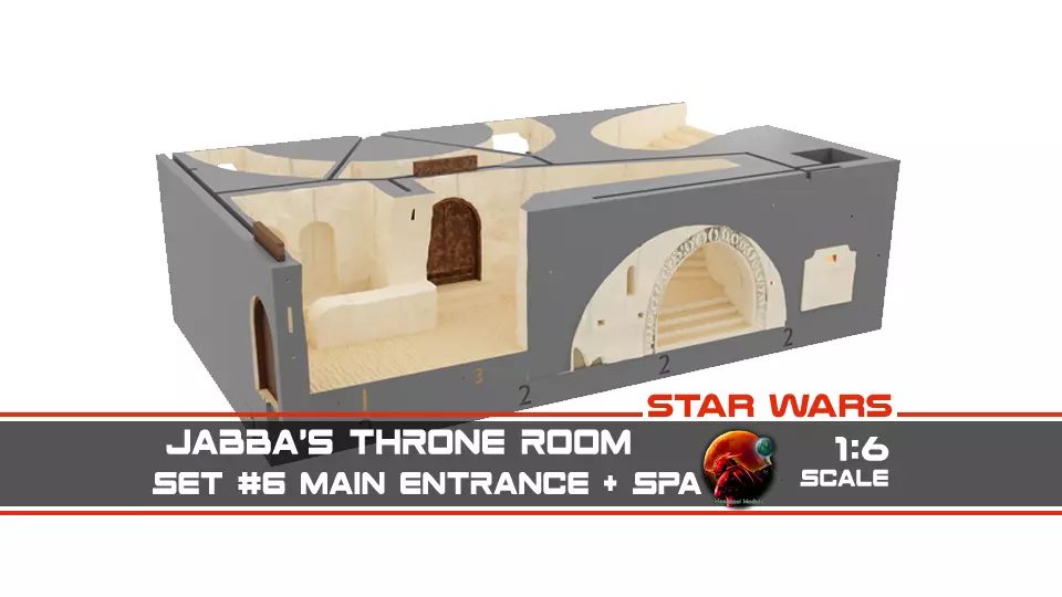 Jabbas Throne Room - Set 6 - Main Entrance 1-6 scale Hottoys 3D print model_0