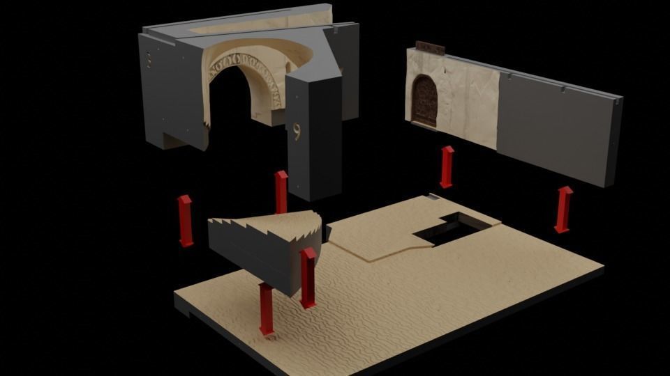 Jabbas Throne Room - Set 6 - Main Entrance 1-6 scale Hottoys 3D print model_25