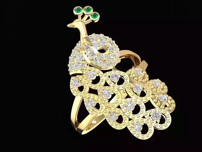 Luxury Peacock Diamond Cocktail Ring for Women 3D Model 902