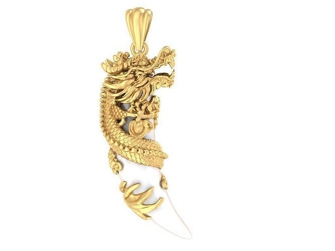 gold dragon warp tiger teeth pendant 903 3D print model