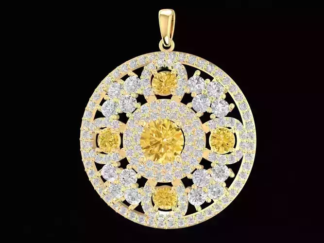 Luxury Round Gemstone Pendant Jewelry 3D Model 906