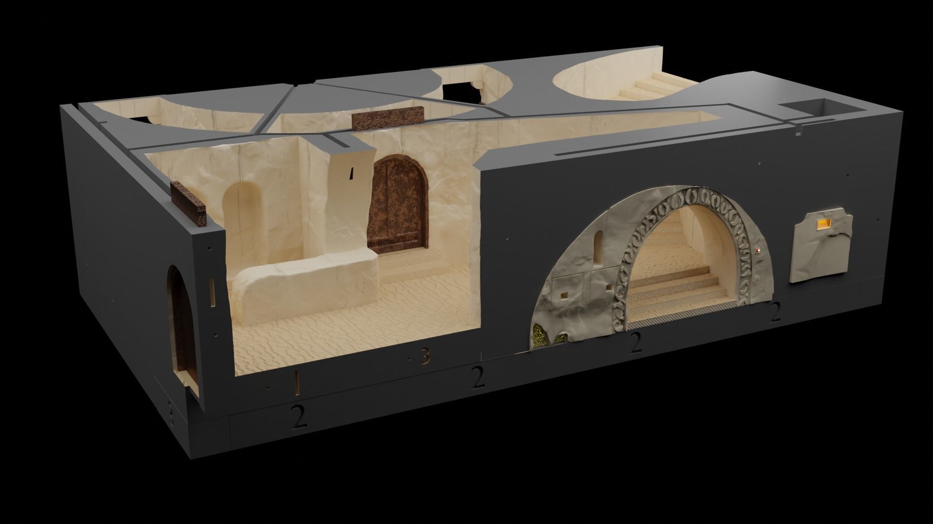 Jabbas Throne Room -Set 6- Main Entrance 1-12 scale Blackseries 3D print model_3