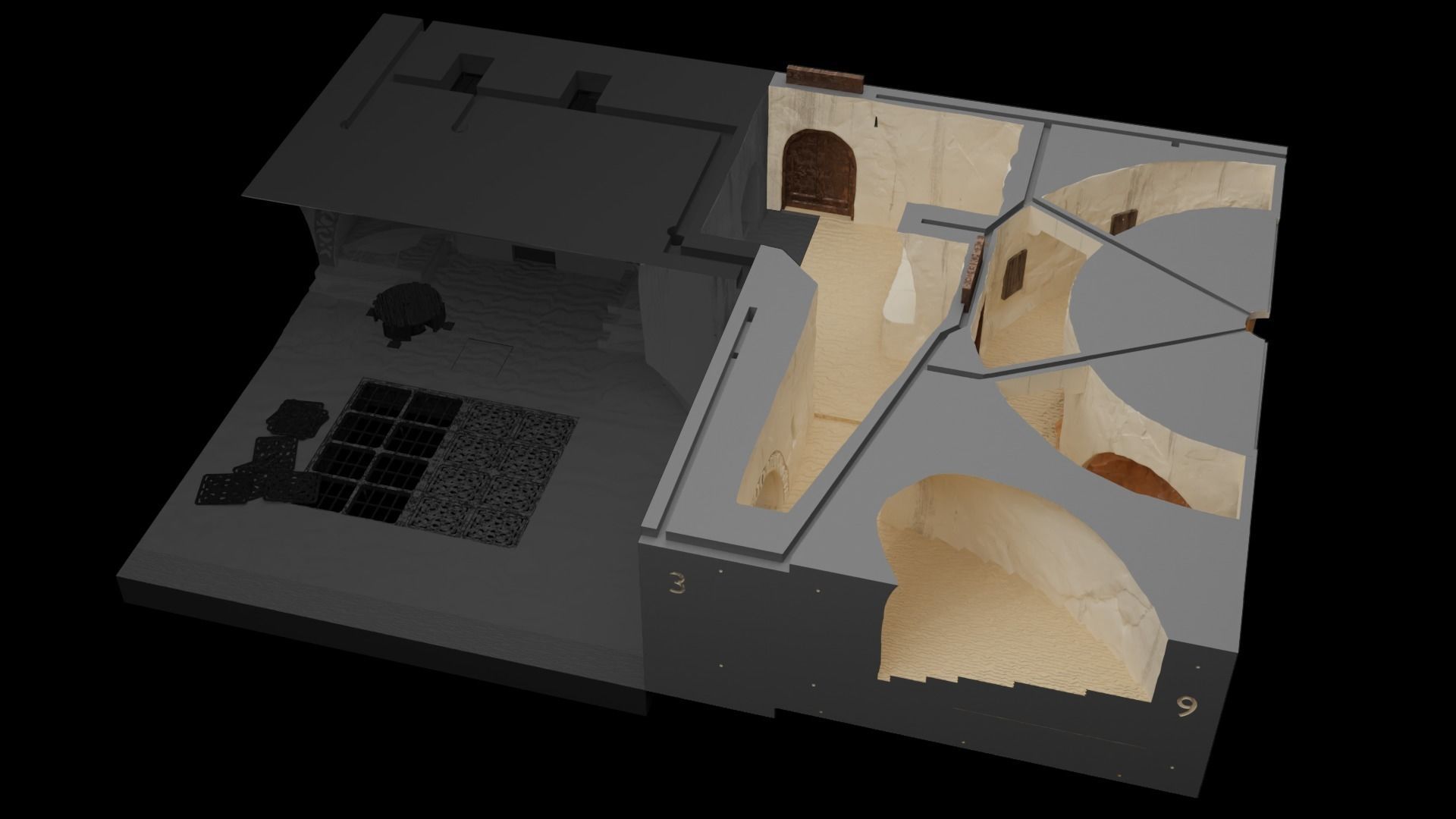 Jabbas Throne Room -Set 6- Main Entrance 1-12 scale Blackseries 3D print model_38