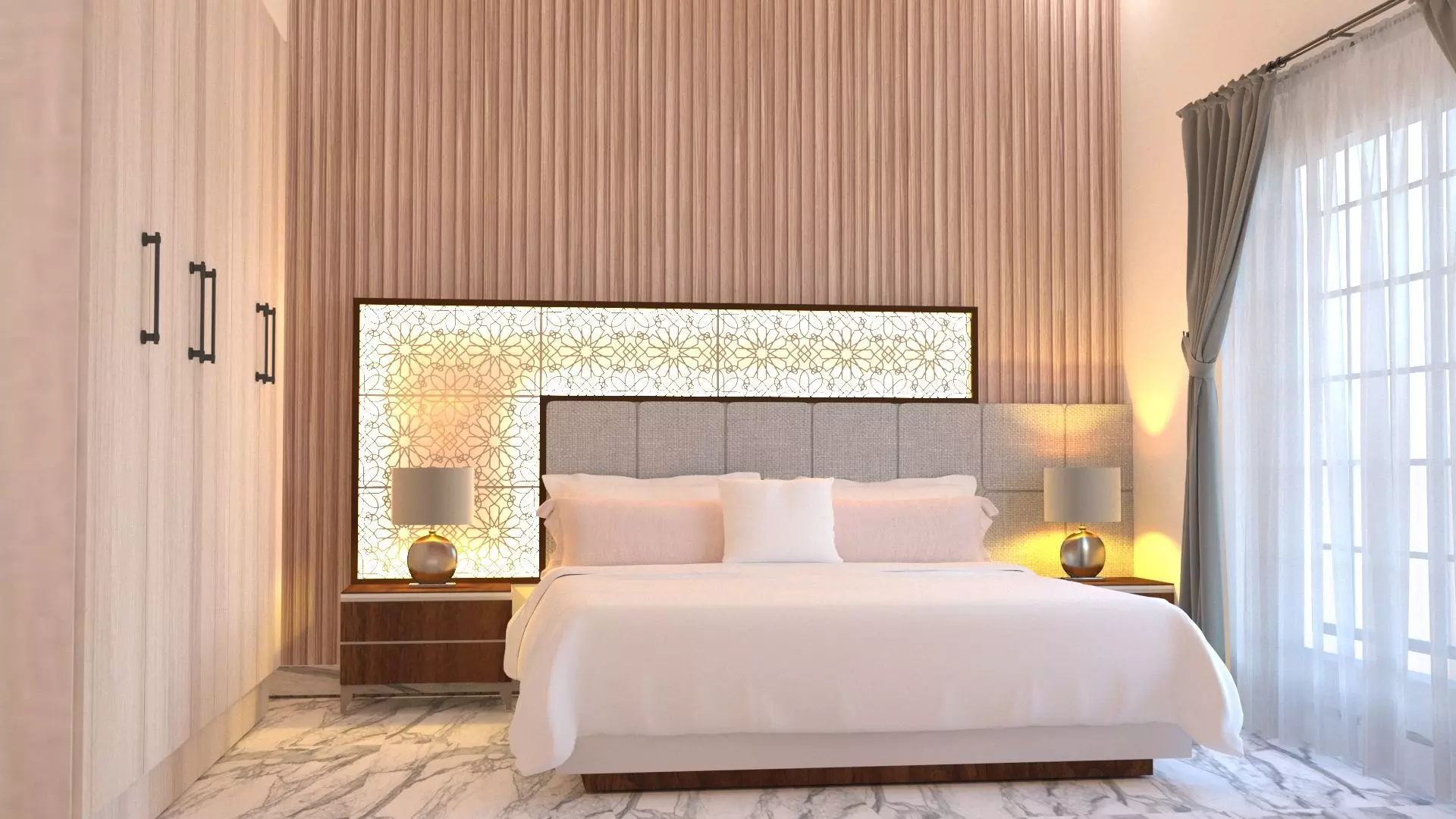 BEDROOM with walls and marble floors 3D model