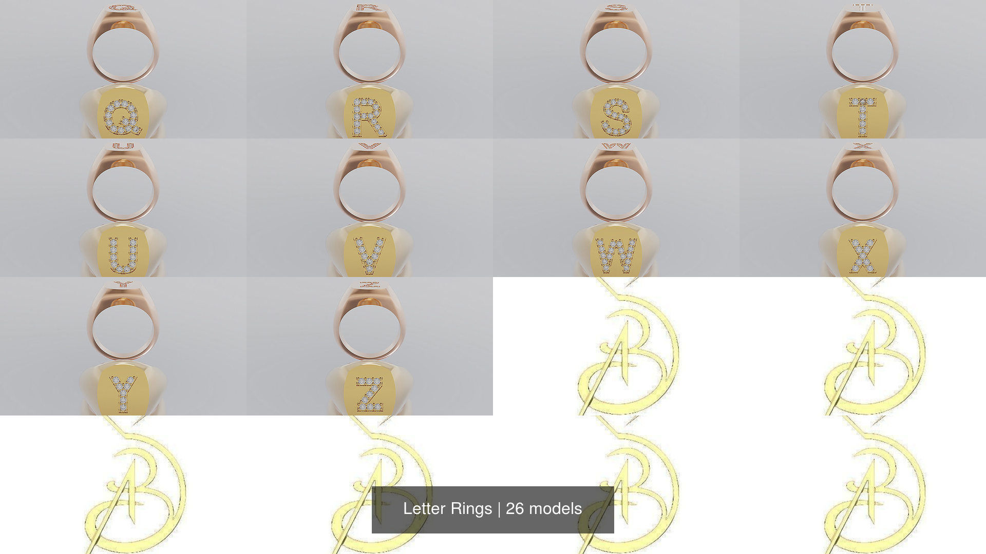 Letter Rings 3D Model Collection_3