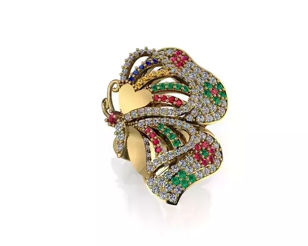 Butterfly ruby emerald ring