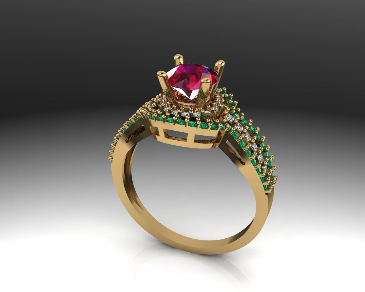 Ruby emerald diamond luxury ring 3D print model_5