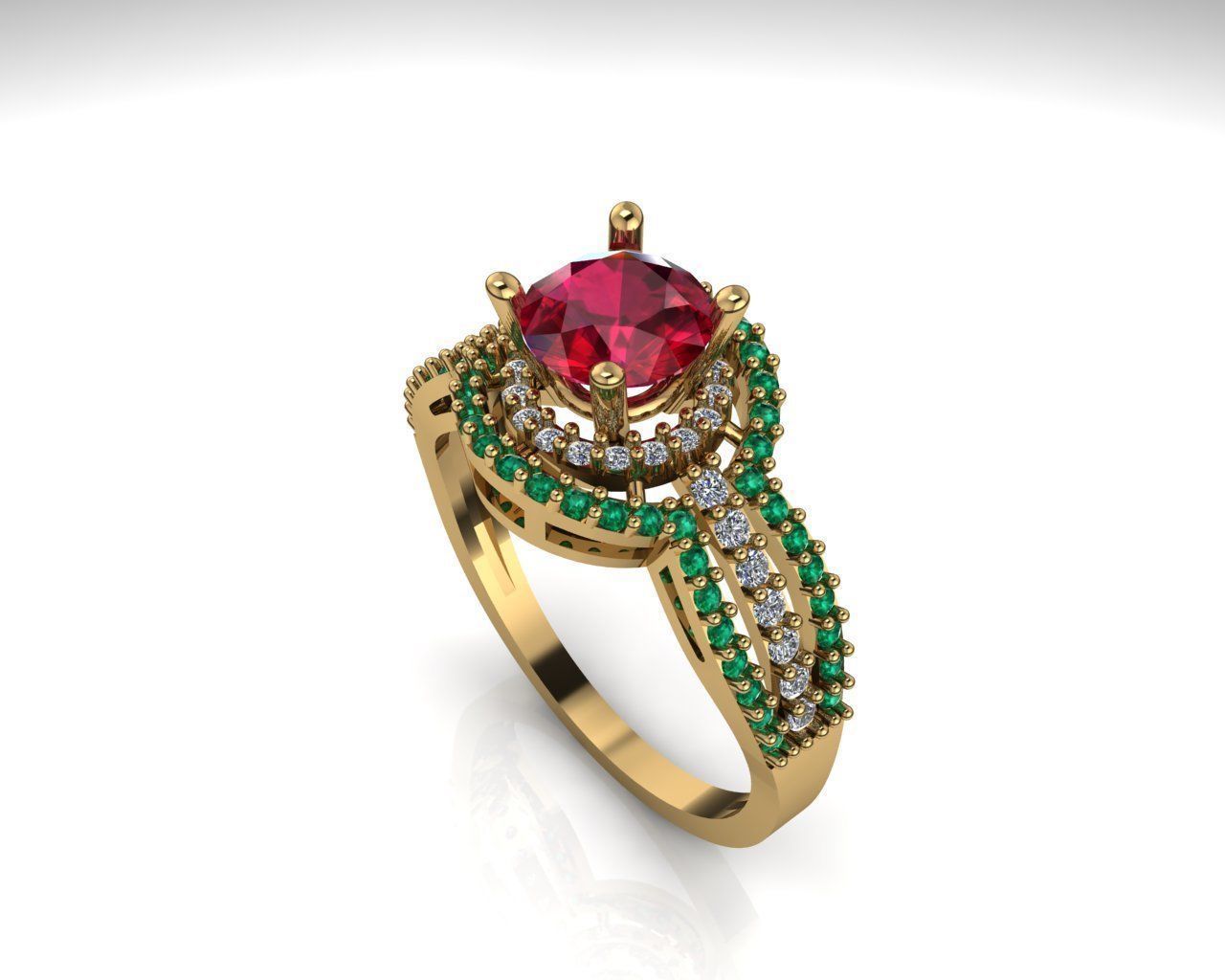 Ruby emerald diamond luxury ring 3D print model_1