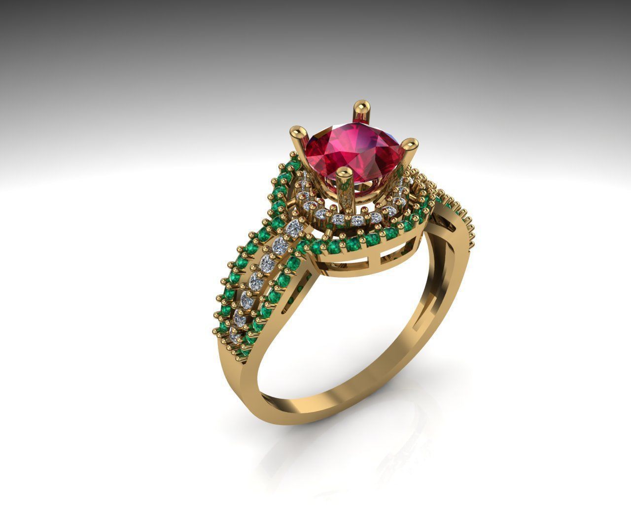 Ruby emerald diamond luxury ring 3D print model_2