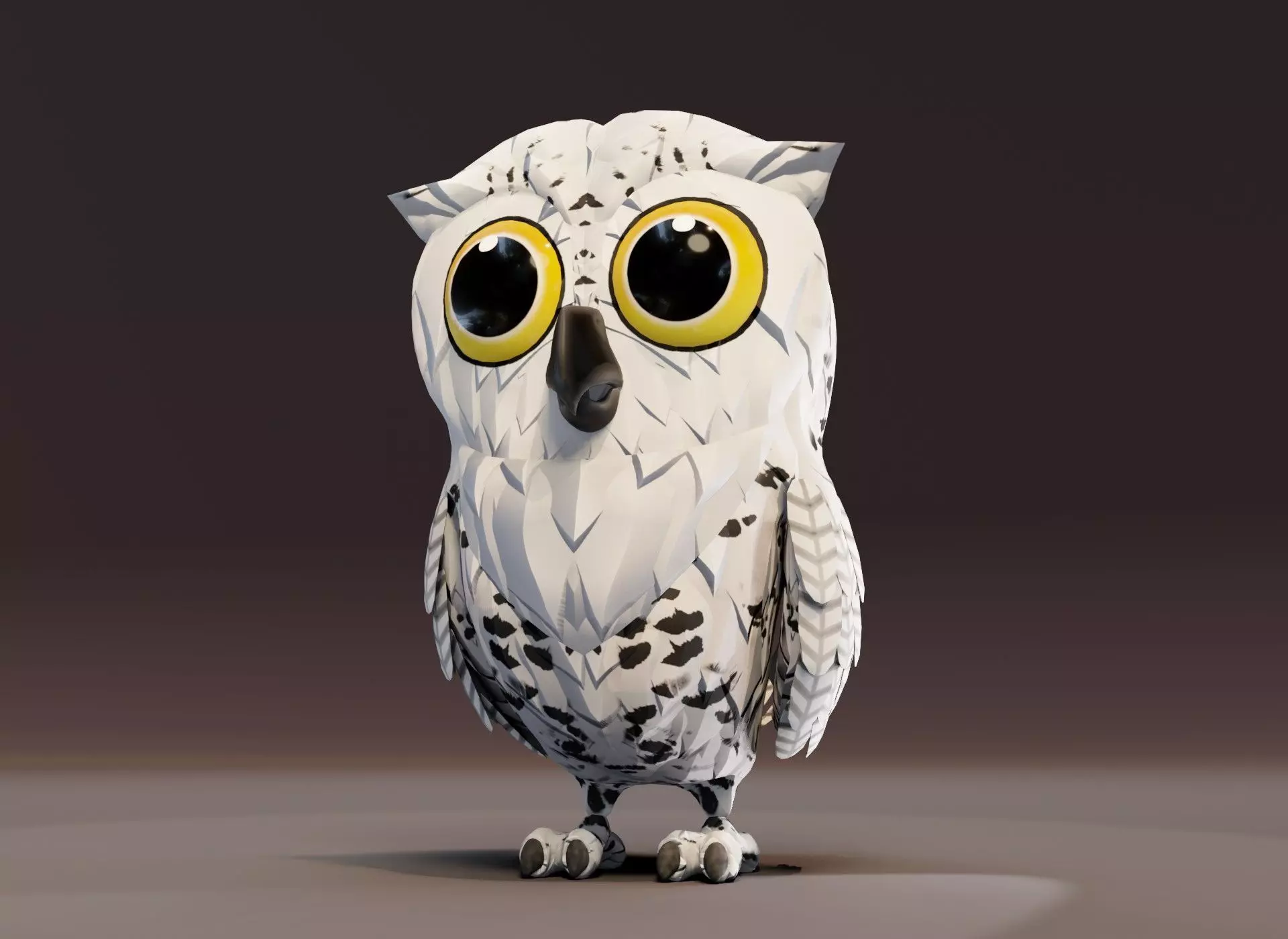 Cartoon Snowy Owl Rigged 3D Model Low-poly 3D model_0