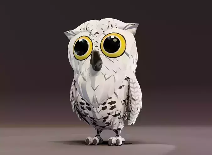 Cartoon Snowy Owl Rigged 3D Model