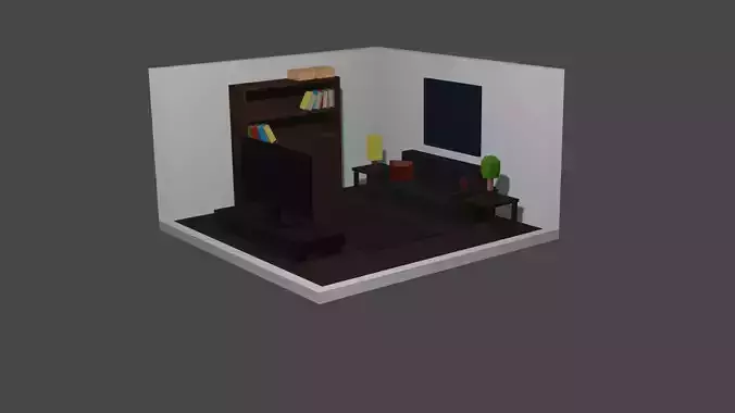 LivingRoom Lowpoly living room with couch and bookshelf