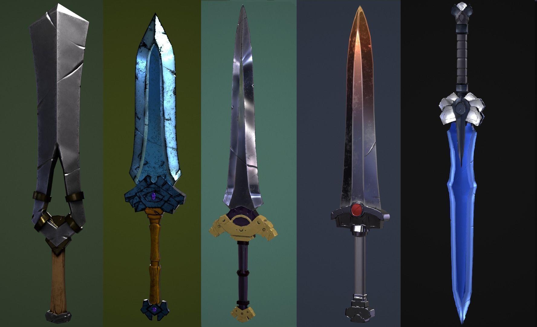 Sword PBR game ready LOWPOLY PACK free VR / AR / low-poly 3D model ...